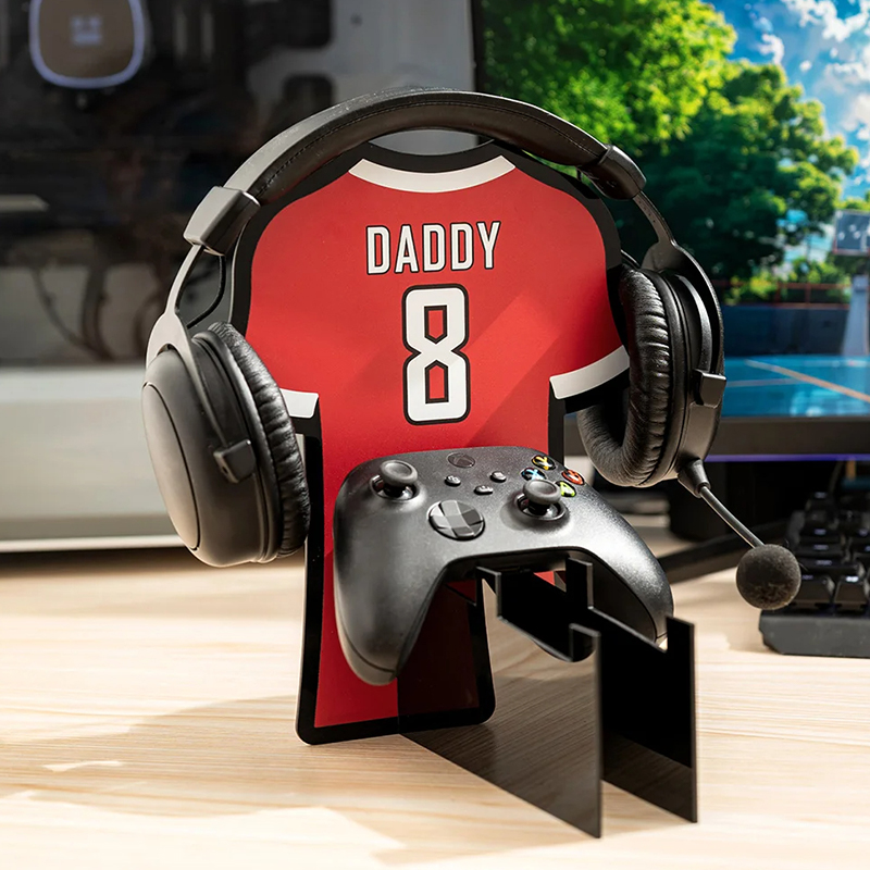 Personalized Jersey Shape Controller Headset Stand with Number and Name Gaming Accessories Desk Decor for Ball Game Lovers 