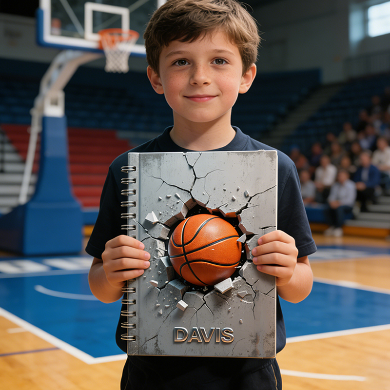 Personalized Basketball Sports Broken Effect Notebook with Custom Name for Basketball Fans or Students