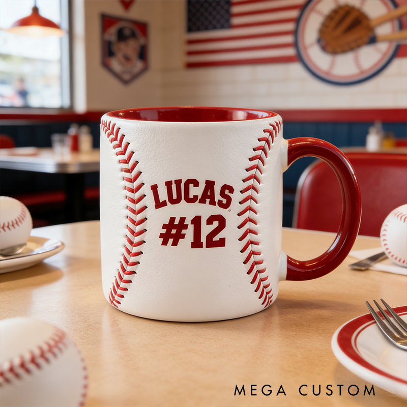 Personalized Baseball Mug with Custom Name and Number Design