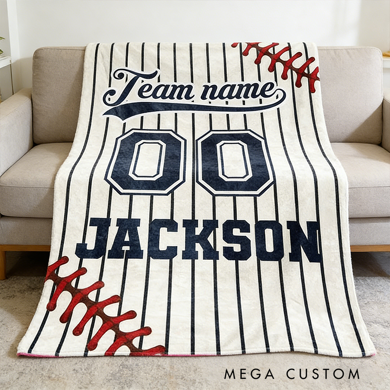 Personalized Baseball Blanket with Custom Team Name and Number