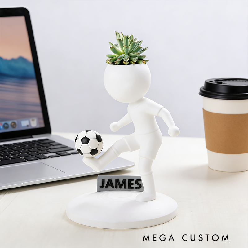 Personalized Soccer Player Planter Figurine with Custom Name Plate