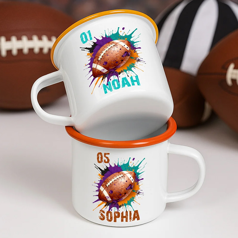 Personalized Splash-Effect Sports Enamel Cup with Name and Vibrant Design for Sport Enthusiasts