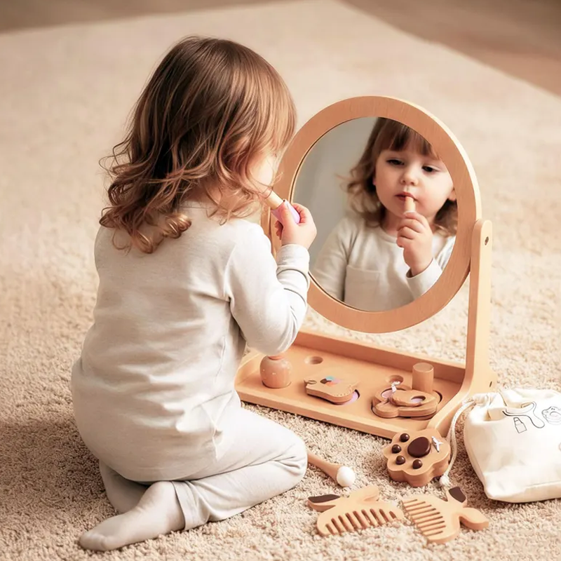 Personalized Wooden Kids Makeup Set Pretend Play Hair Salon Birthday Gifts for Baby or Kids