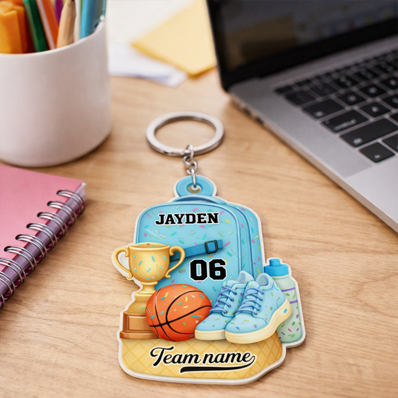 Personalized Basketball Keychain Custom Name and Team Name for Fans