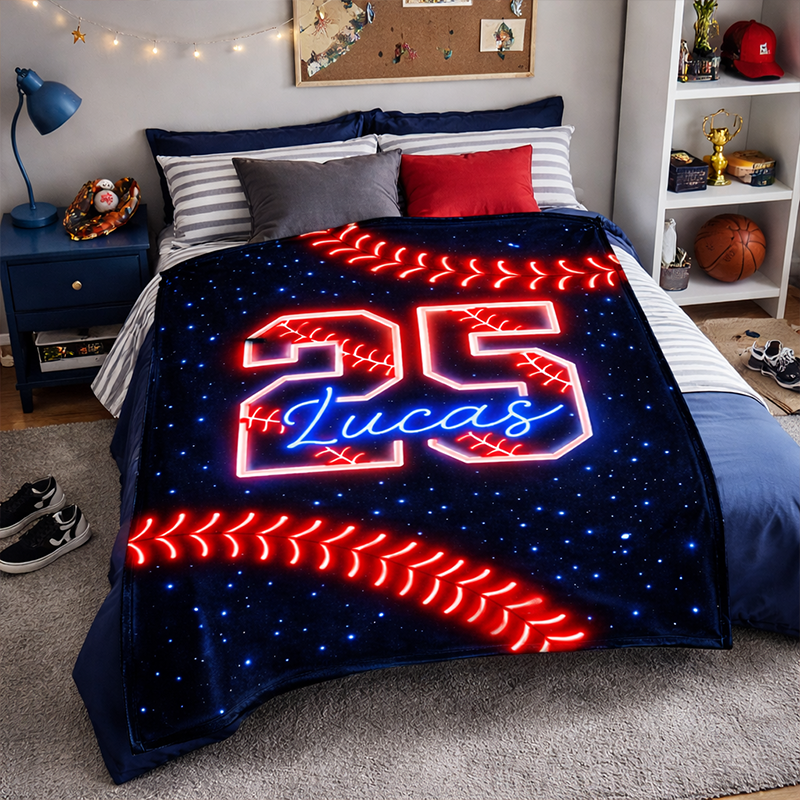 Personalized Baseball Blanket Custom Name and Number Cozy Gift for Fans