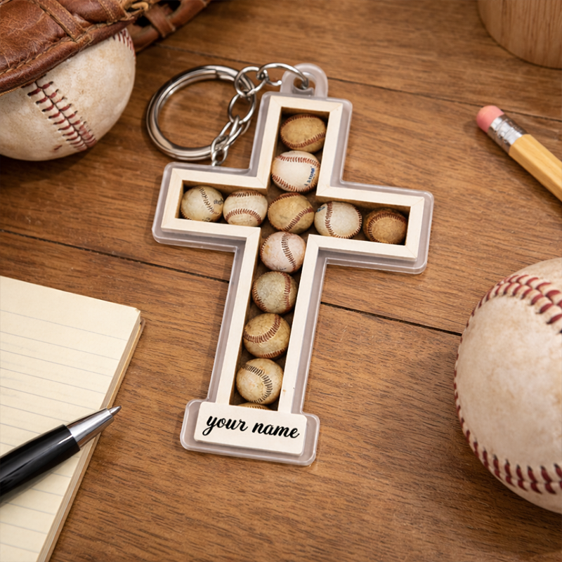 Personalized Baseball Cross Keychain Unique Custom Name Gift for Sports Fans