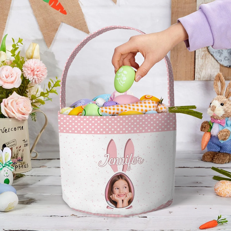 Personalized Adorable Easter Basket For Kids with Cute Bunnies Easter Basket Easter Gifts for Kids