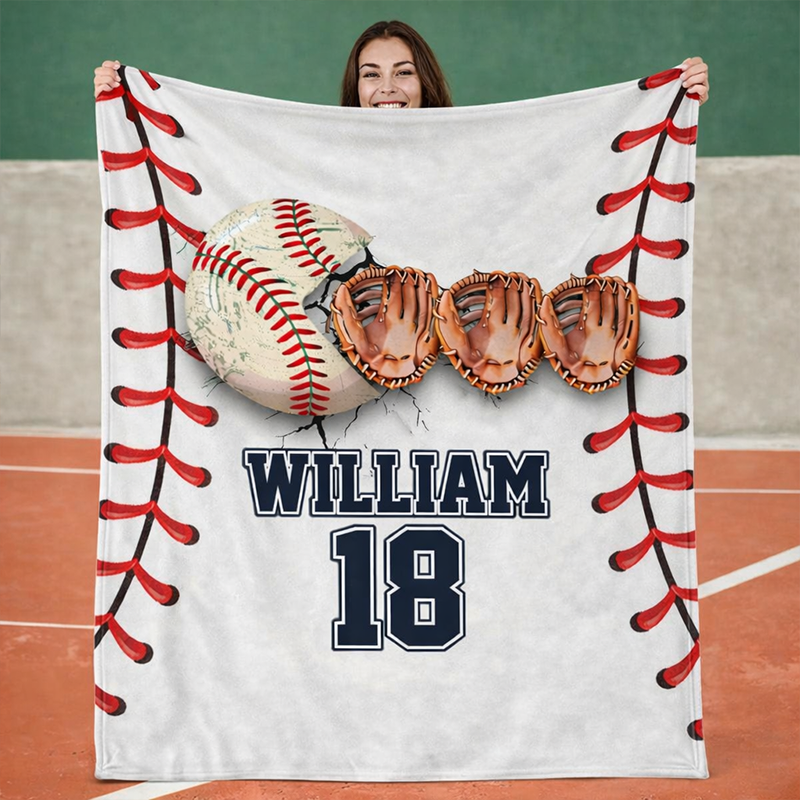 Personalized Baseball Blanket Custom Name and Number Perfect Gift for Sports Lovers