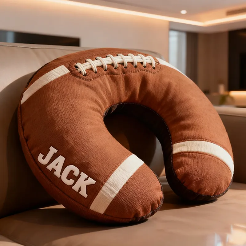 Personalized Football U-Shaped Pillow with Custom Name for Sports Fans and Travelers