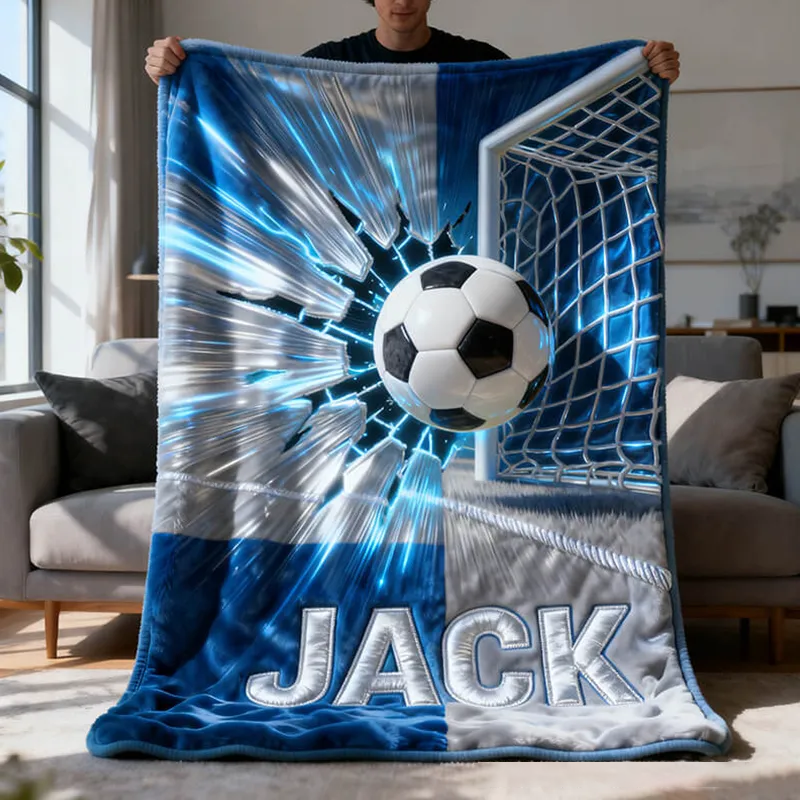 Personalized Goal Scoring Soccer Blanket with Custom Name for Enthusiasts