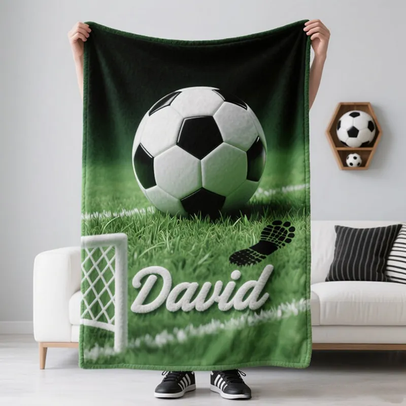 Personalized Soccer Blanket with Custom Name for Fans and Players  