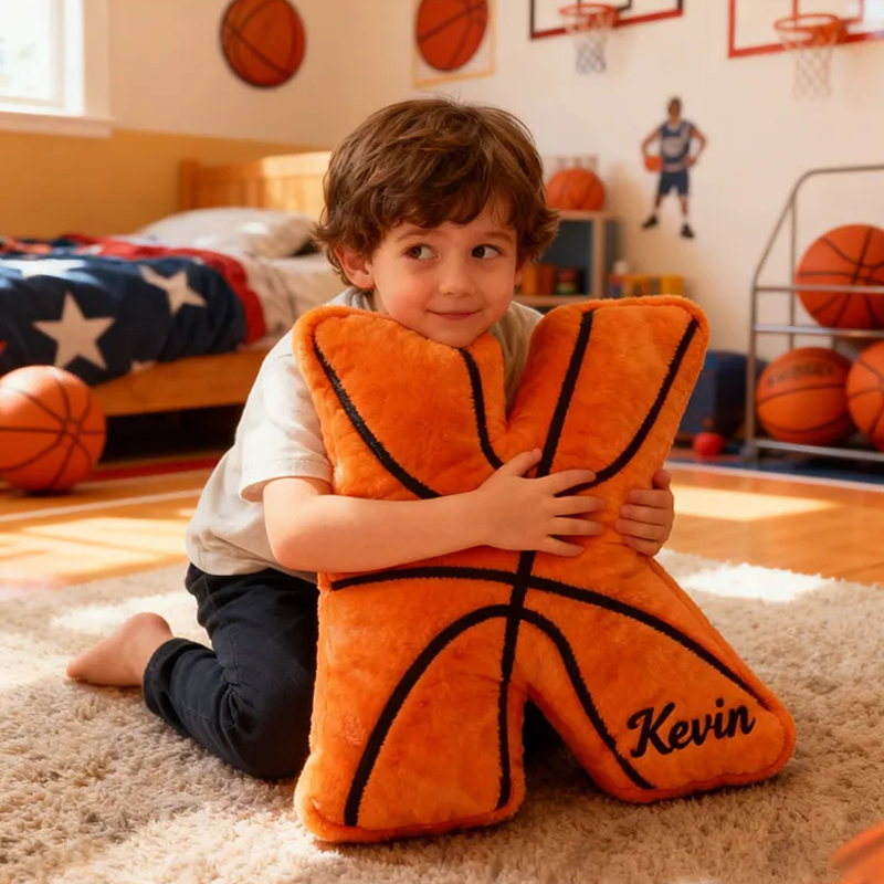 Personalized Graphic3DPrint Basketball Letter Shaped Pillow with Custom Name for Sports Fans
