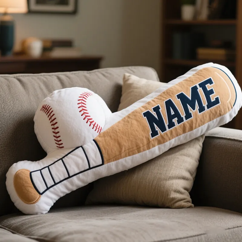 Personalized Baseball Bat and Ball Pillow with Custom Name for Baseball Lovers