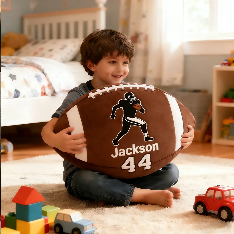 Personalized Football Pillow with Player Graphic and Custom Name for Kids and Football Lover