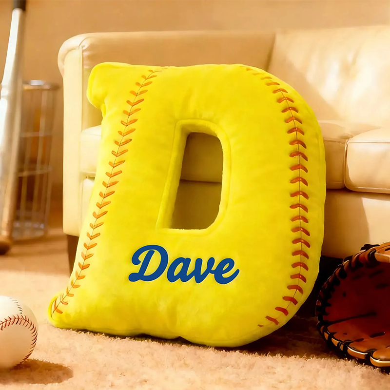 Personalized Softball Themed Letter Shaped Pillow with Custom Name
