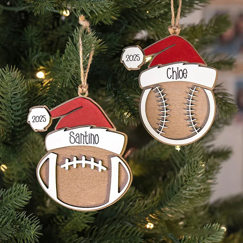 Personalized Sports with Santa Hat Christmas Ornament with Custom Name and Year for Christmas Gifts