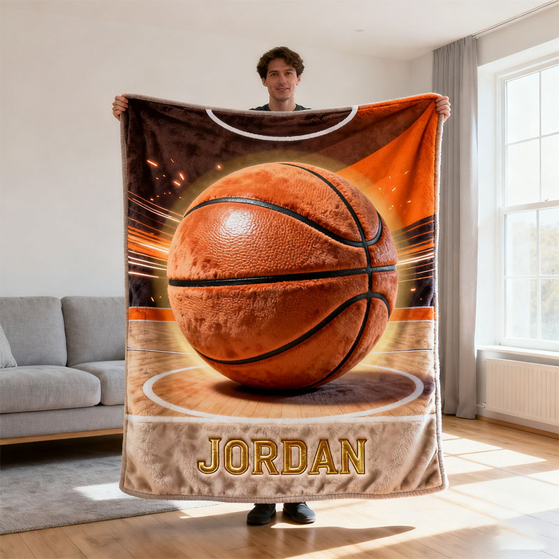 Personalized Basketball Blanket with Custom Name and Court Design for Fans and Players