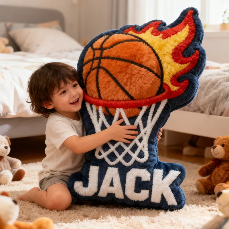 Personalized Basketball Flame Pillow with Custom Name and Bold Design for Basketball Enthusiasts