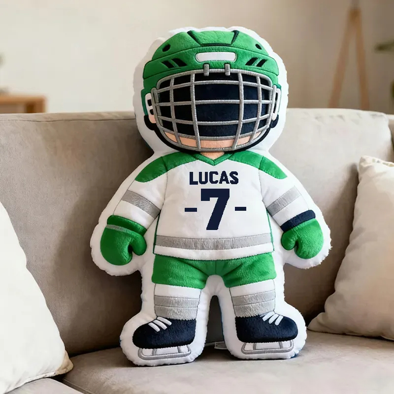 Personalized Cute Hockey Player Pillow with Custom Name and Number 