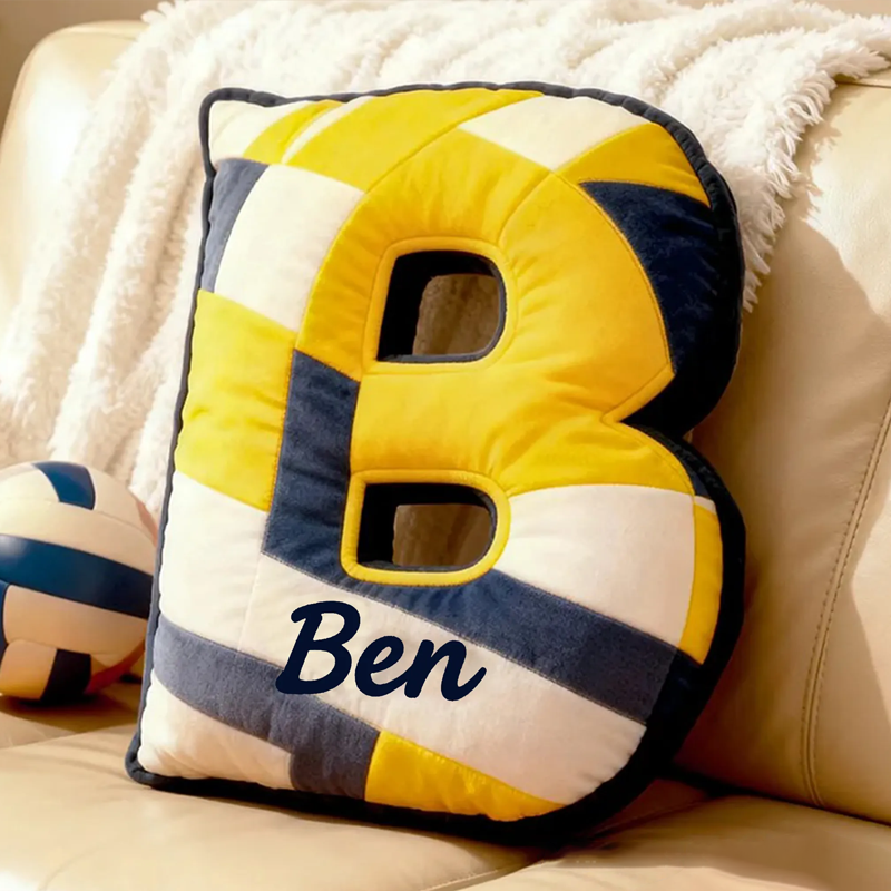 Personalized Volleyball Letter Shaped Pillow with Custom Name and Bold Design for Sports Fans
