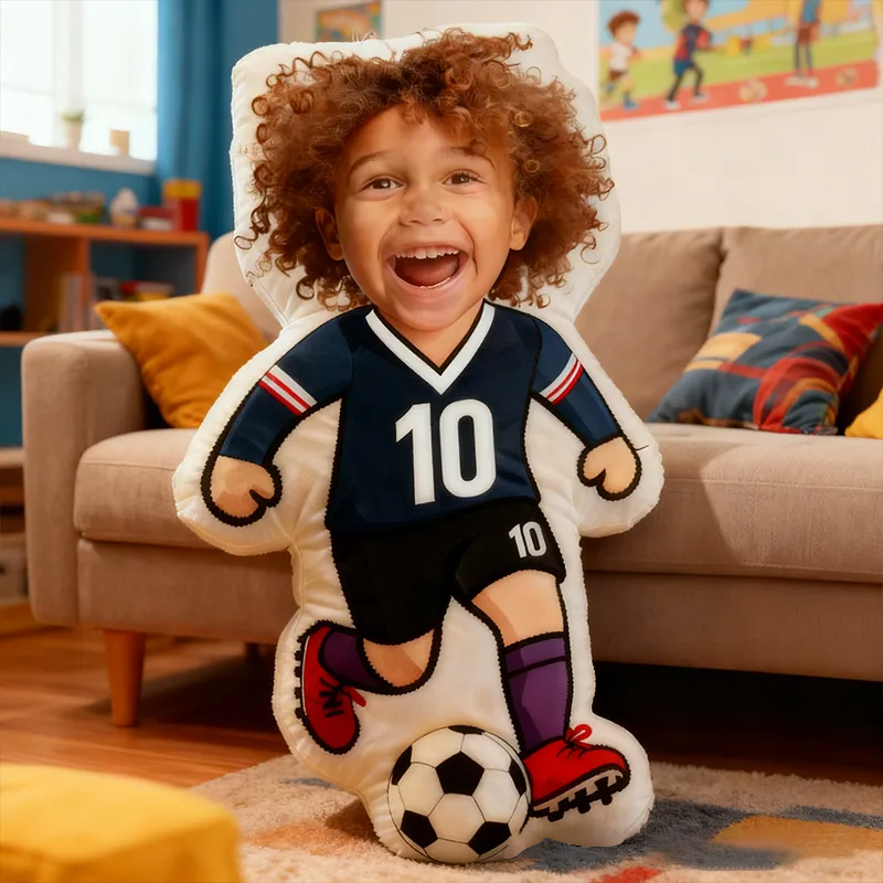 Personalized Soccer Player Pillow with Custom Face and Jersey Number