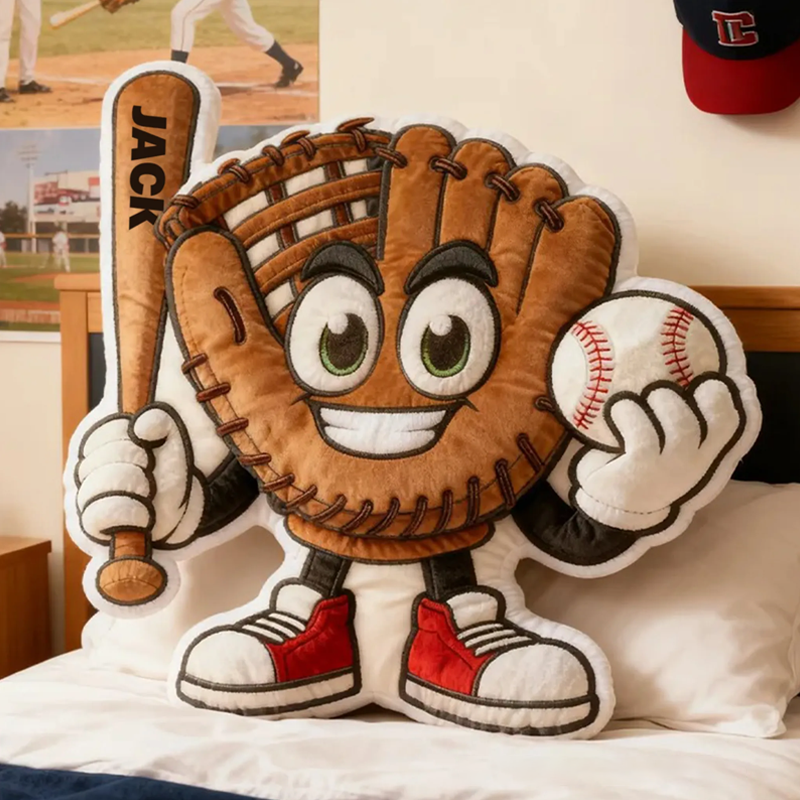 Personalized Baseball Glove Pillow with Custom Name Fun Gift for Baseball Fans