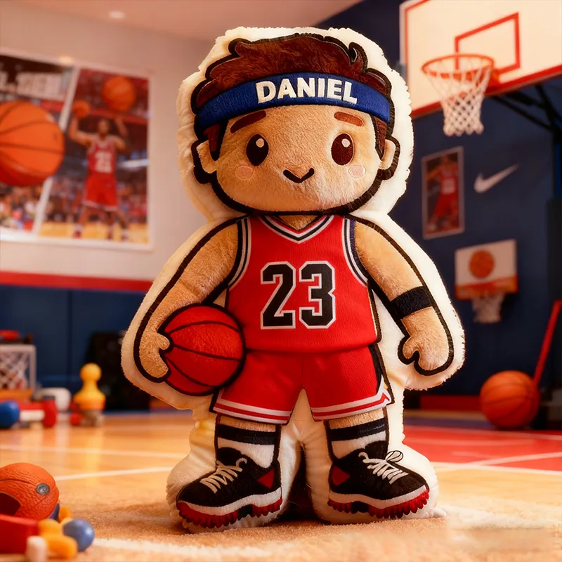 Personalized Adorable Yellow and Blue Basketball Player Pillow with Custom Name and Jersey Number A Slam Dunk Gift for Fans