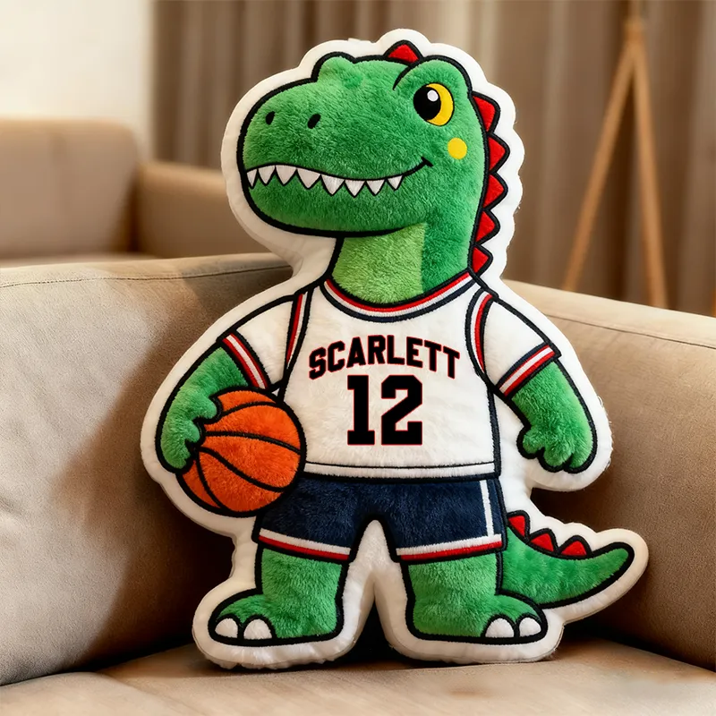 Personalized Dinosaur Basketball Player Pillow with Custom Name and Jersey Number