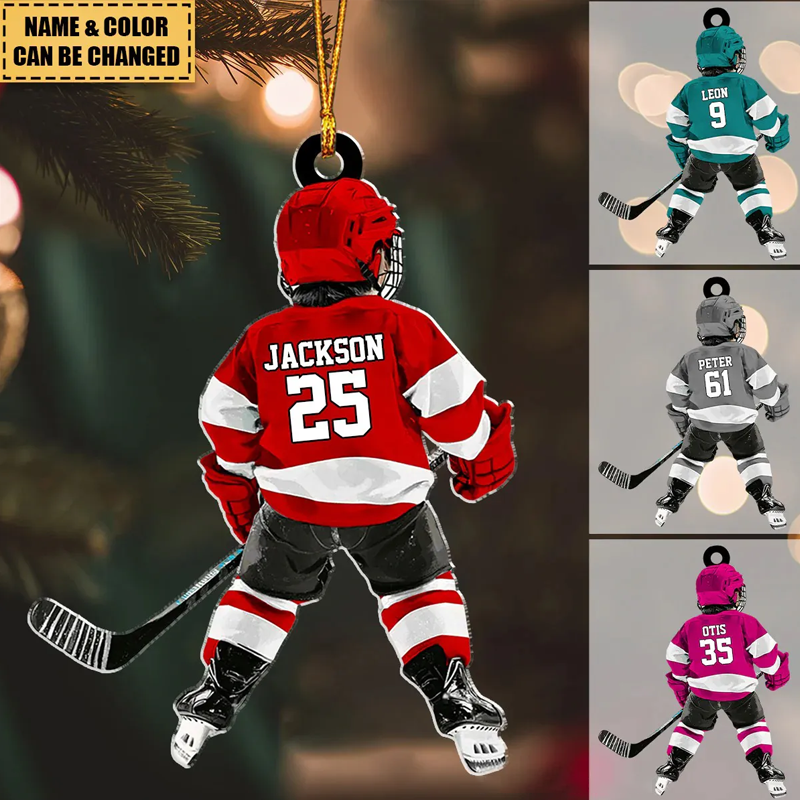 Personalized Kid Hockey Acrylic Player Christmas Ornament, Gift For Hockey Lover