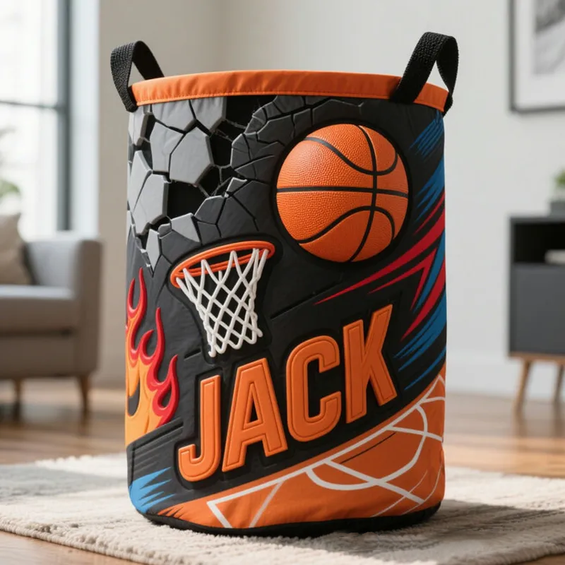 Personalized Basketball Storage Basket with Custom Name and Hoop Design for Sports Enthusiasts