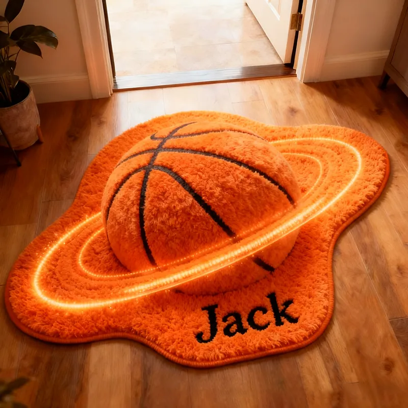 Personalized Galaxy Basketball Rug with 3D Saturn Ring Effect for Basketball Fans and Space Enthusiasts
