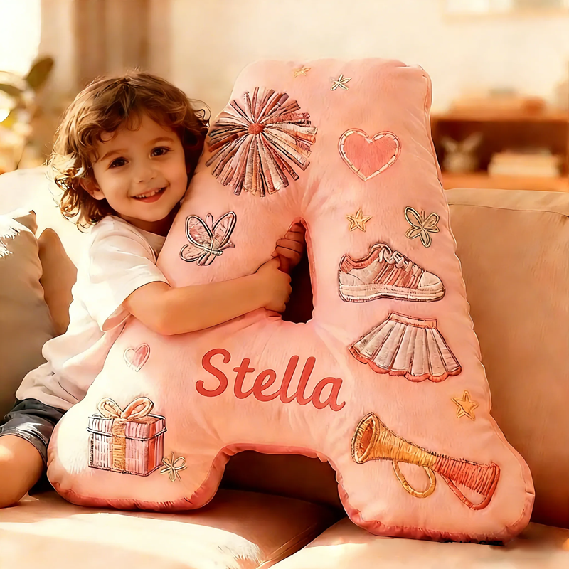Personalized Cute Cheerleader Letter Pillow with Custom Name for Girls and Cheer Squad Members