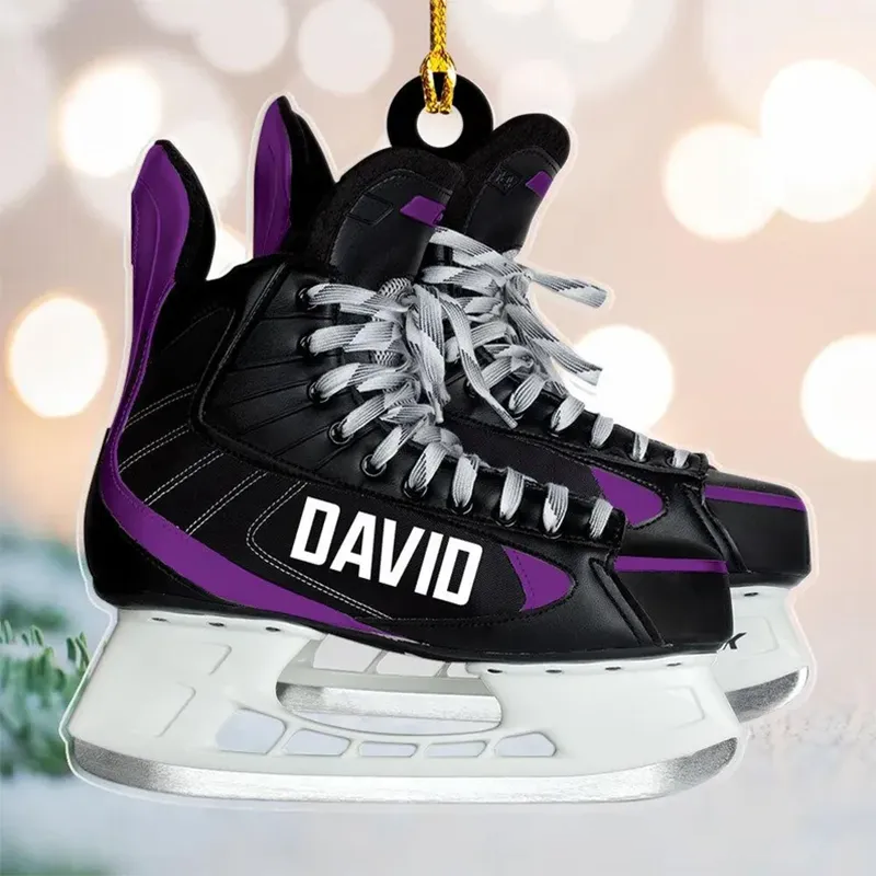 Personalized Hockey Skate Acrylic Christmas Ornament with Custom Name and Color Options