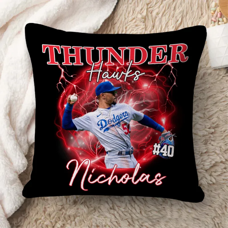 Personalized Thunder and Lightning Baseball Pillow Featuring Your Team and Photos 