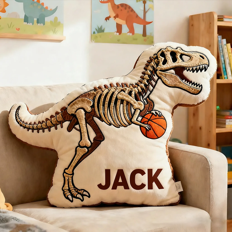 Personalized Dinosaur Basketball Pillow with Custom Name Design