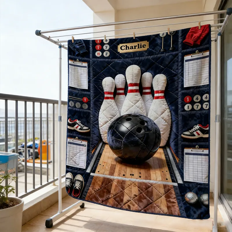 Personalized Bowling Blanket with Custom Name Design Perfect for Bowling Enthusiasts