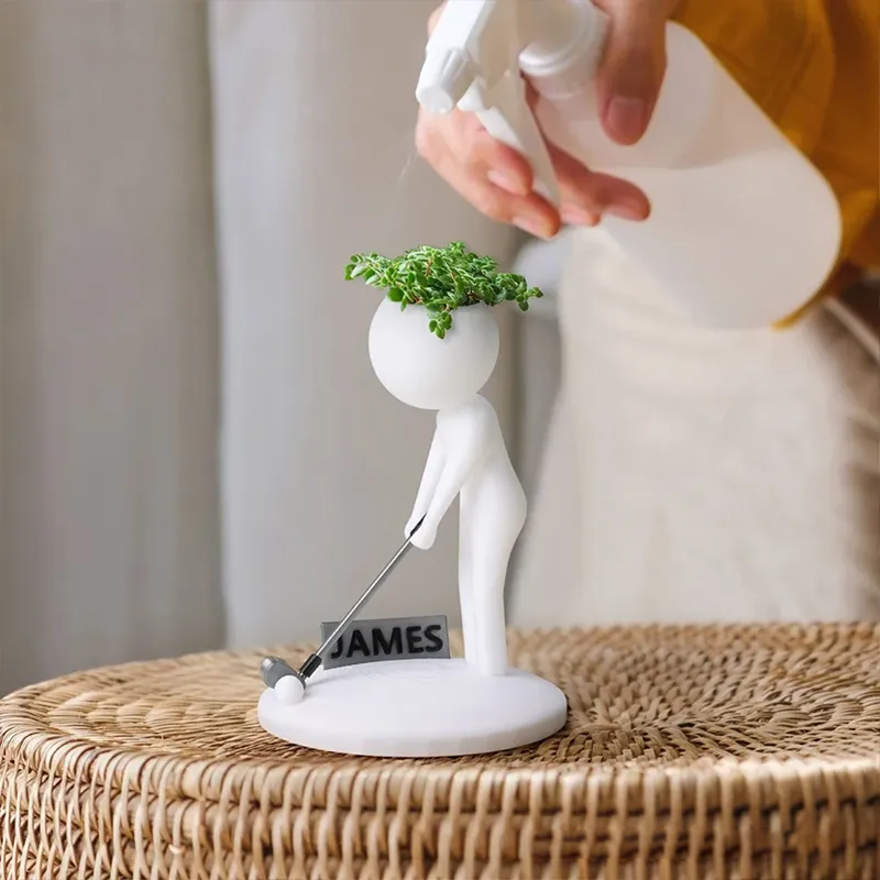 Personalized Golfer Planter Figurine with Custom Name Plate