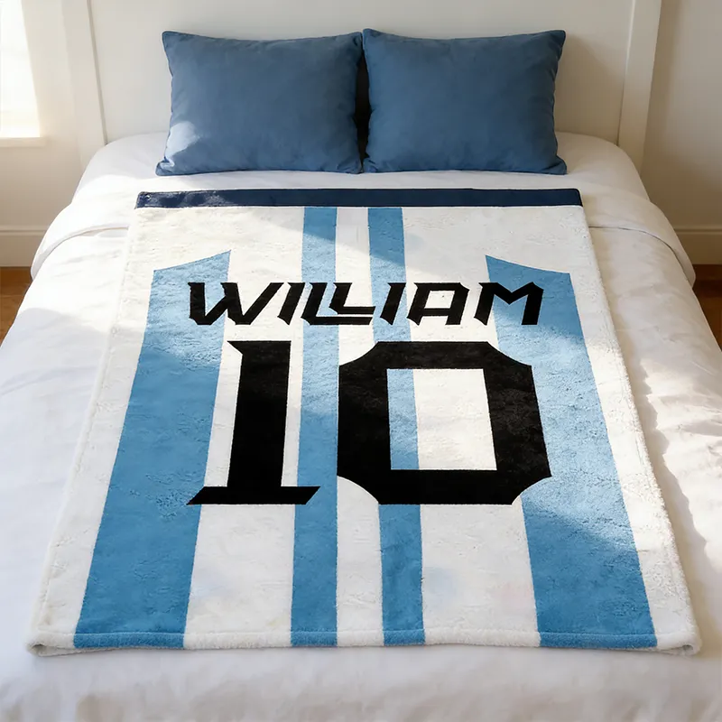 Personalized Soccer Jersey Blanket with Custom Name and Number Design