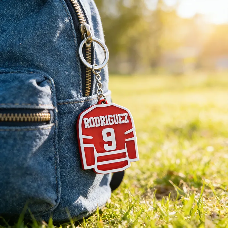 Personalized Ice Hockey Jersey Keychain with Custom Name and Number Design