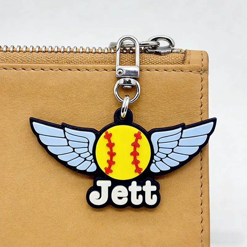 Personalized Winged Softball Keychain with Custom Name Design