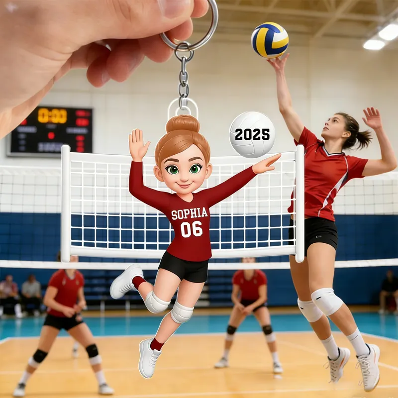 Personalized Volleyball Player Keychain with Custom Name and Number Design