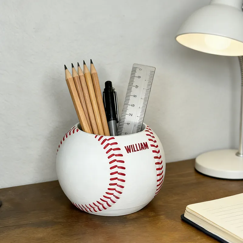 Personalized Baseball Pen Holder Featuring Your Custom Name Design