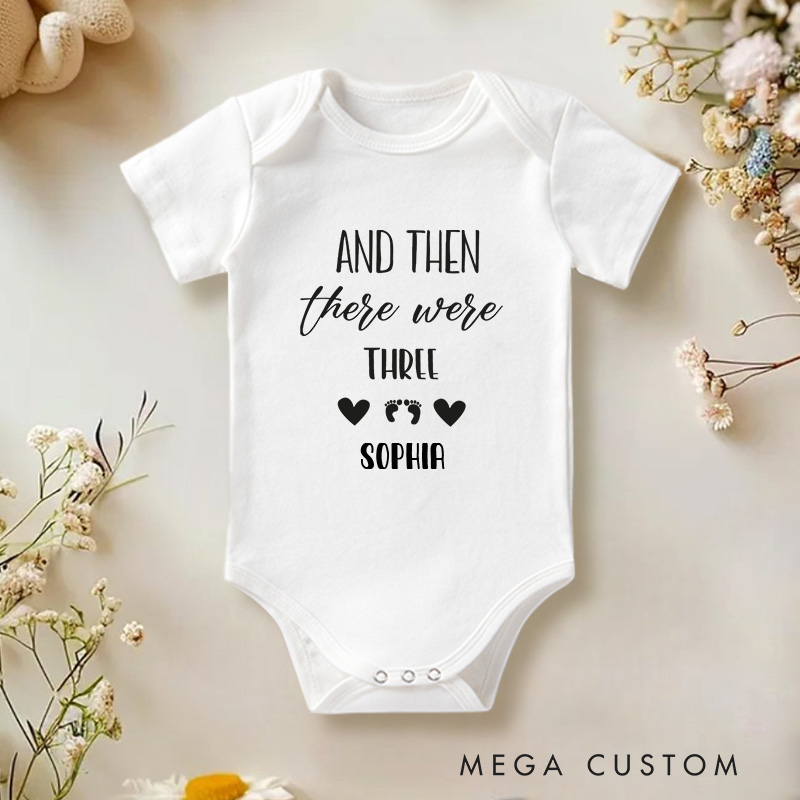 Personalized And Then There Were Four Cute Family Footprint Addition Baby Onesie  