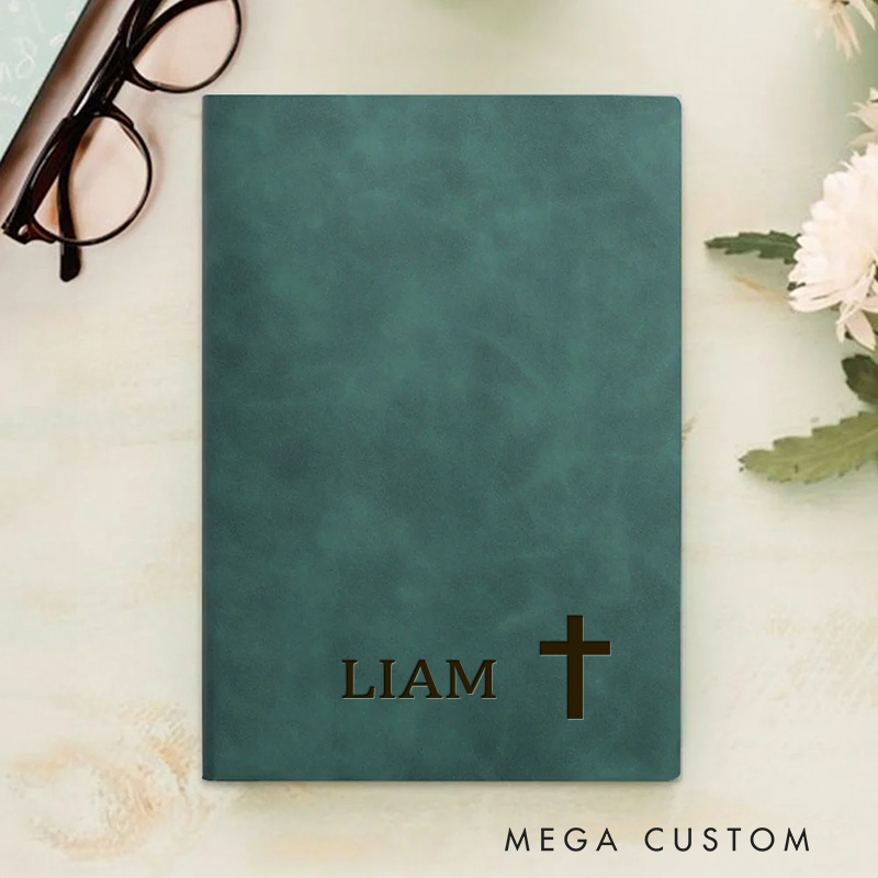 Personalized Cross Prayer Journal Leather A5 Notebook with Name Religious Bible Verse Journal Religious Gift for Priest Christian Gift Graduation Gift