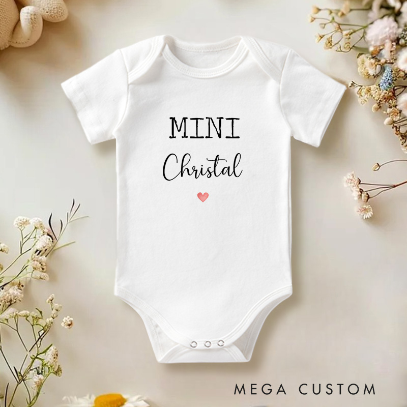 Personalized Mini Baby Sweet and Minimalist Heart Accent Name Design Baby Onesie  