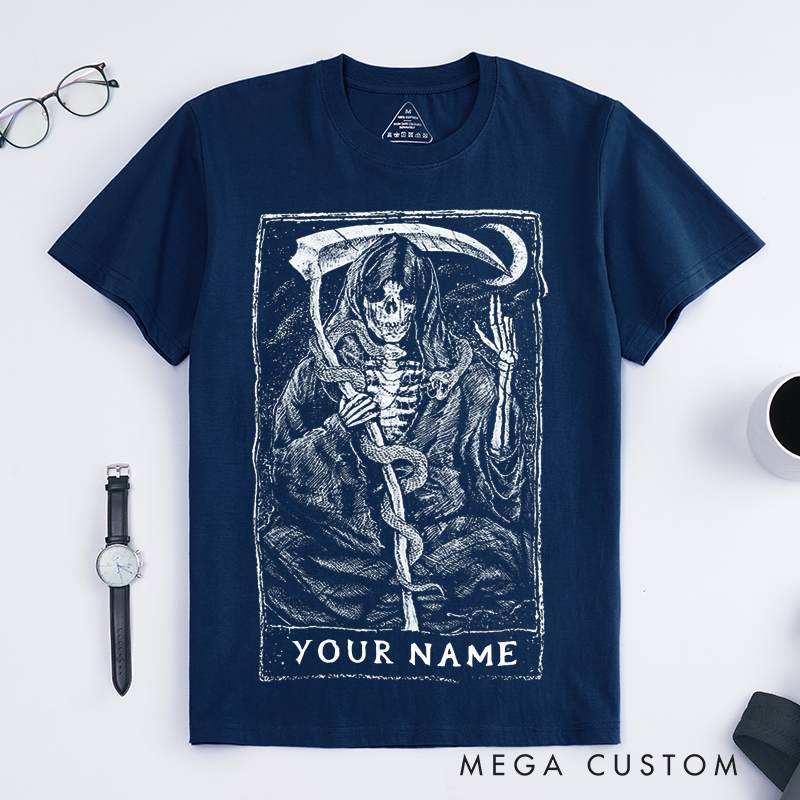 Personalized Tarot Lovers Classic T-Shirts Grim Reaper Skeleton Art Classic T-Shirts Unique Gothic Death Tarot Card Design Gift
