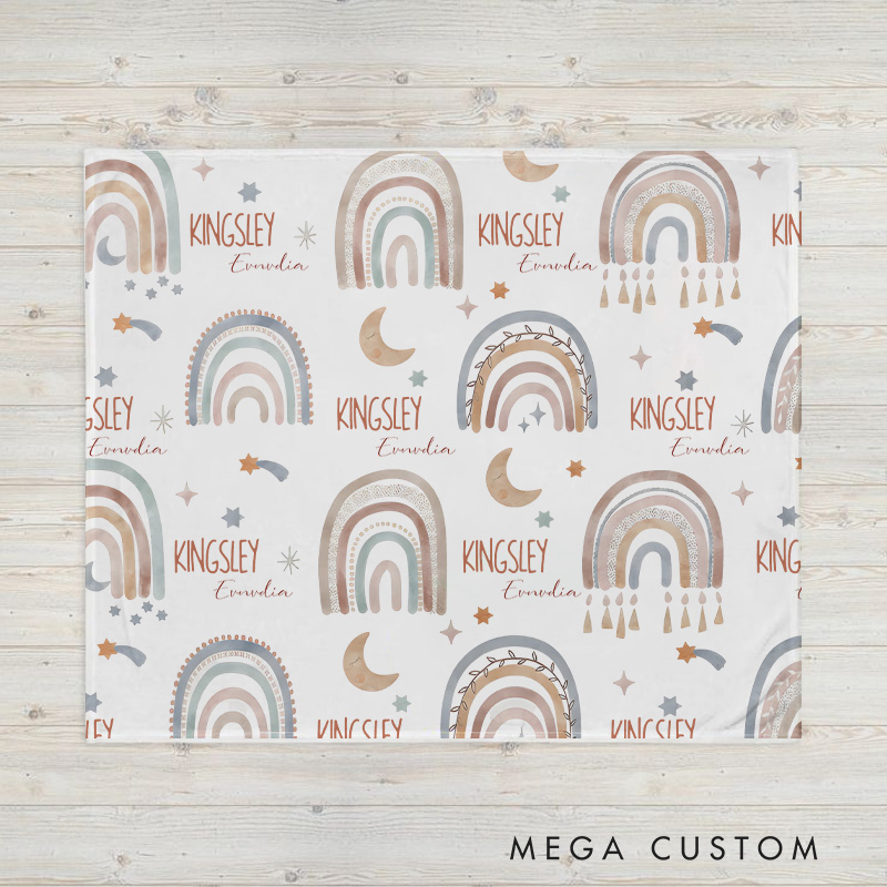 Personalized Rainbow Magic Milestone Tracker Whimsical Pastel Baby Blanket
