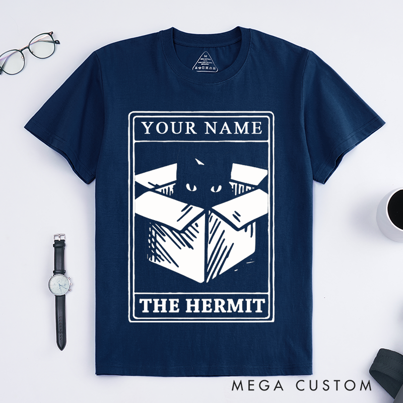 Personalized Tarot Lovers Classic T-Shirts Cat Tarot Hermit Classic T Shirt Kitty in Box Gift for Cat Lovers Unique Mystical Birthday Present