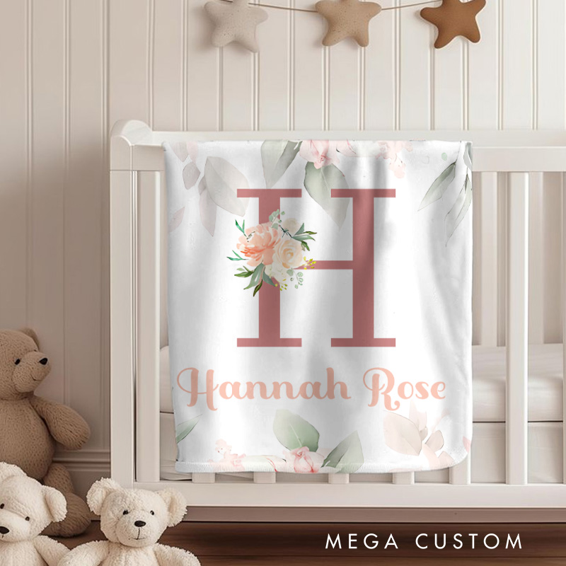 Personalized Initial with Floral Frame Graceful Monogram Baby Blanket