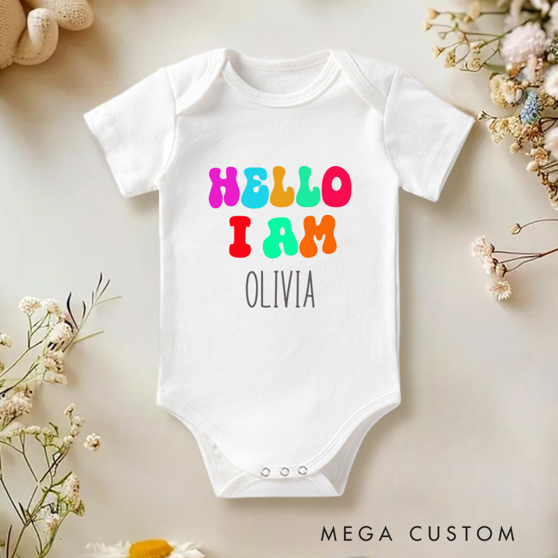 Personalized Hello I Am Name Bright and Colorful Name Introduction Baby Onesie  